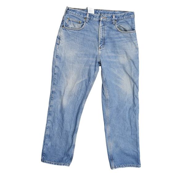 VTG Carhartt Men's Blue Straight Jeans 36x30 Cotton B155 DST Winter Lined - Picture 1 of 8